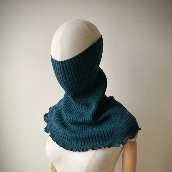 joodito 100% cotton ribbed snood turtleneck collar striped scarf teal dark green - Picture 2 of 7